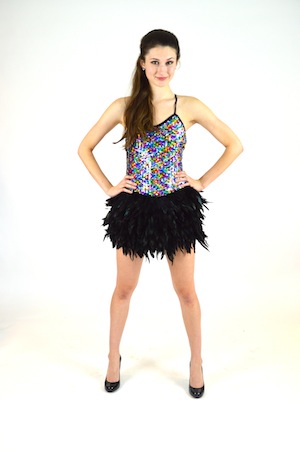 black sequin feather dress