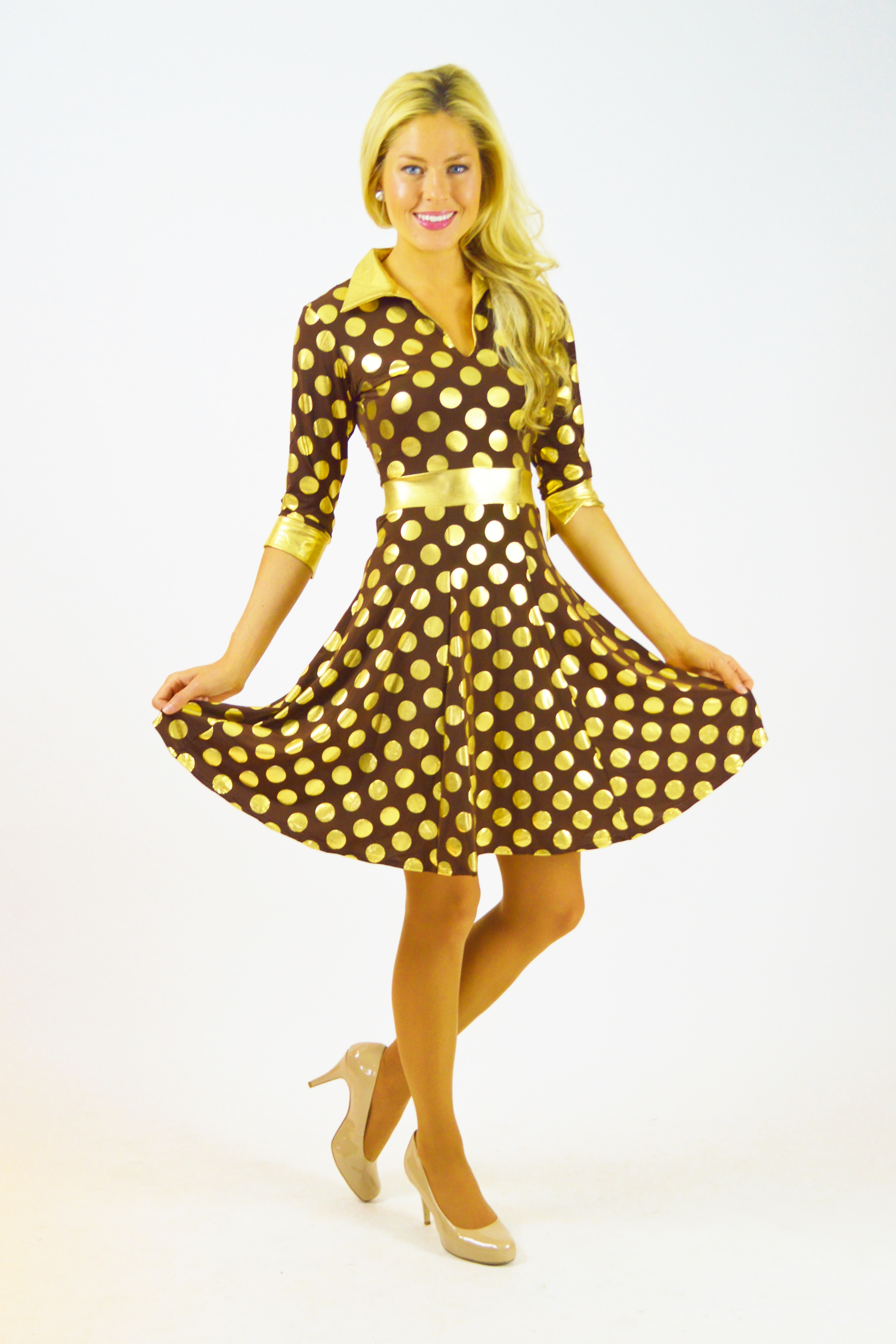 gold polka dot dress