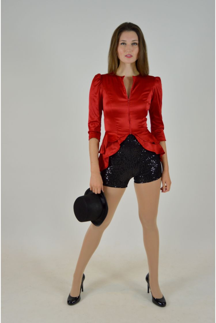 RED PEPLUM JACKET WITH SEQUIN SHORTS 