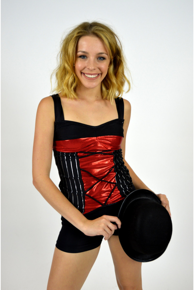 BLACK AND RED PINSTRIPE CORSET TOP - The Costume Closet