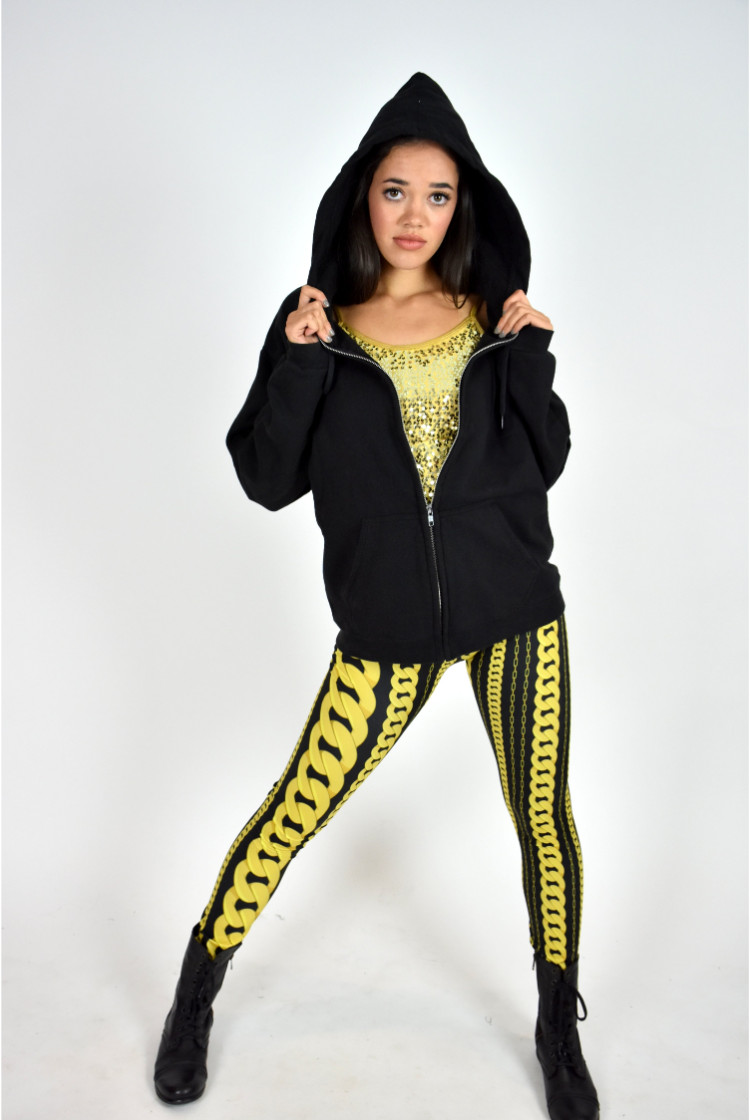 GOLD CHAIN HIP HOP PANTS AND BLACK HOODIE