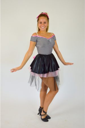 Black and White Striped Biketard with Pink Accent