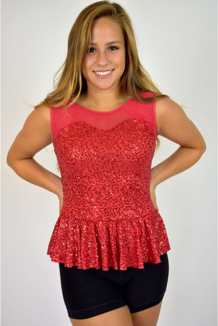 Paisley Peplum Top With Coordinated Straight Pants - Red