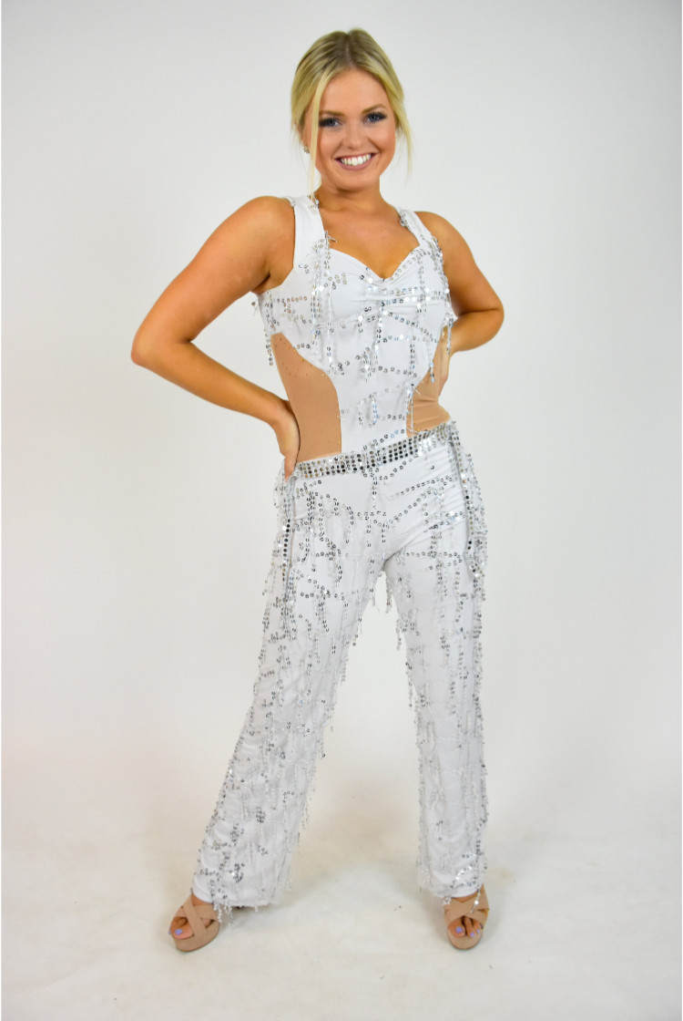silver fringe dance costume