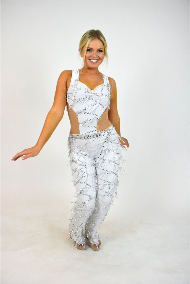 silver fringe dance costume