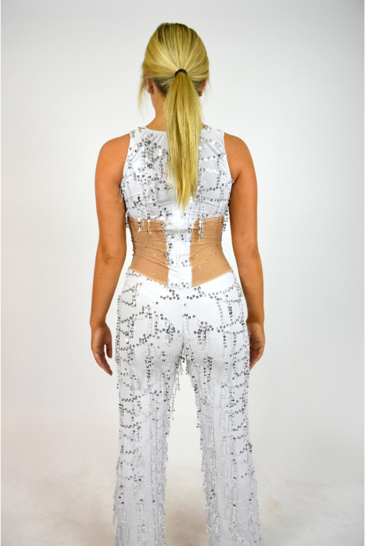 silver fringe dance costume