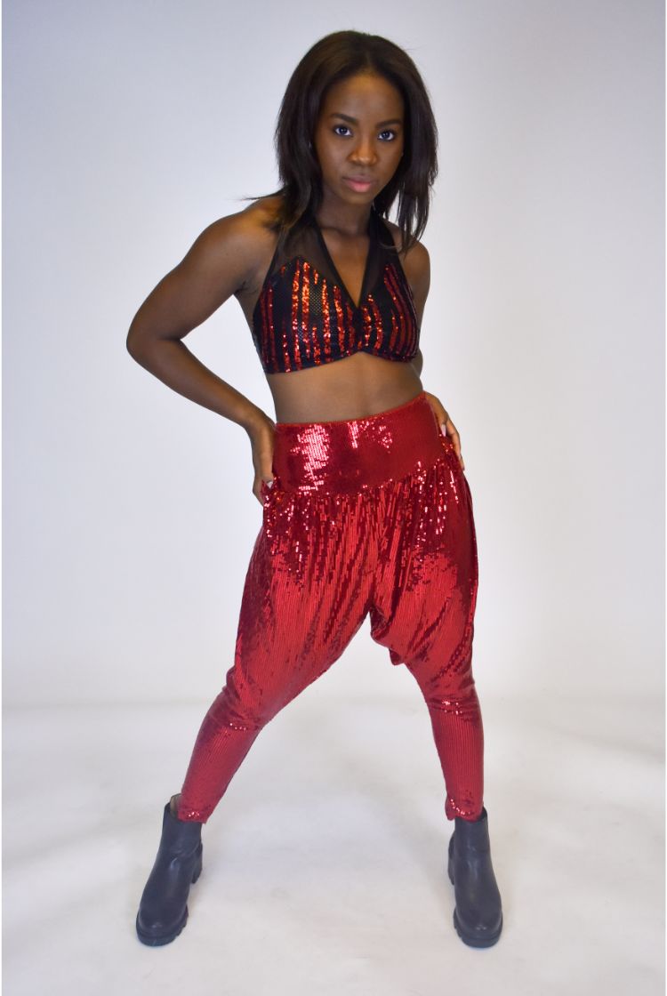 At dræbe Forberedelse Undertrykke RED SEQUIN HAREM PANT WITH BRA TOP | The Costume Closet