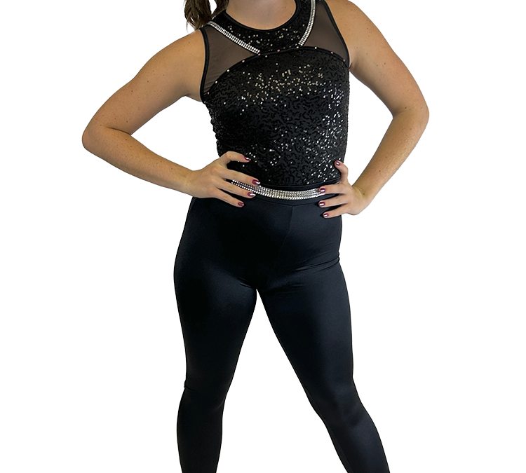 Black Tank Unitard with Sequin and Rhinestone Detail – Sold as a Set of 34