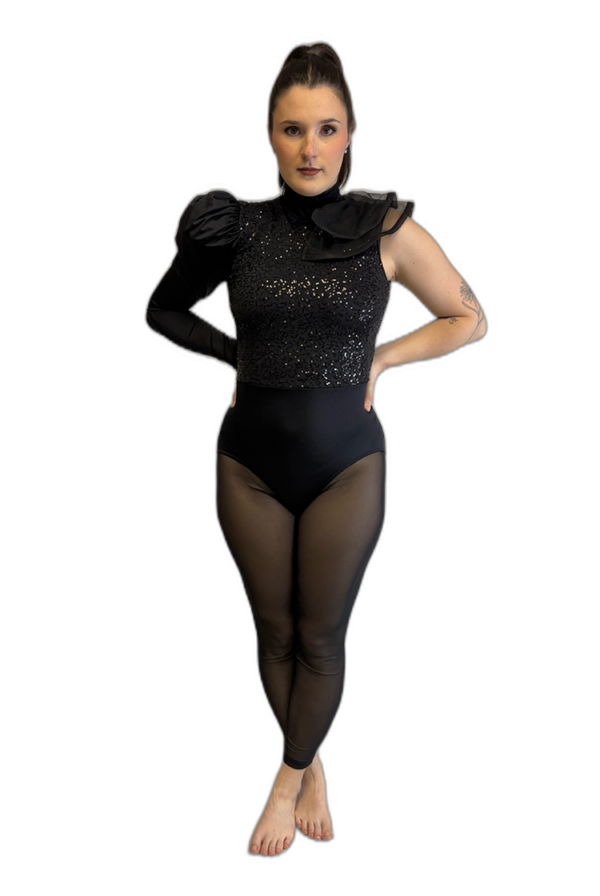 BLACK ASYMMETRICAL RUFFLE UNITARD - Image 3