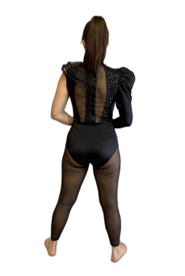 BLACK ASYMMETRICAL RUFFLE UNITARD - Image 2