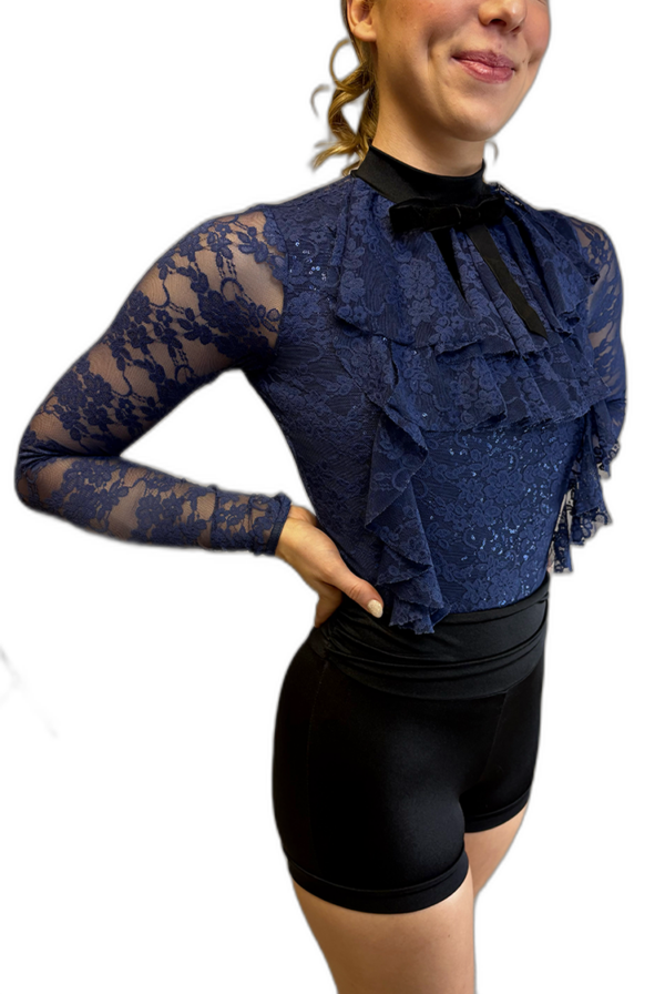 NAVY AND BLACK LACE BIKETARD - Image 3
