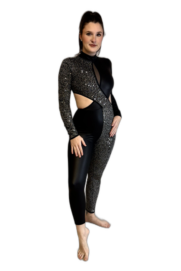 BLACK AND GREY SEQUIN UNITARD - Image 4