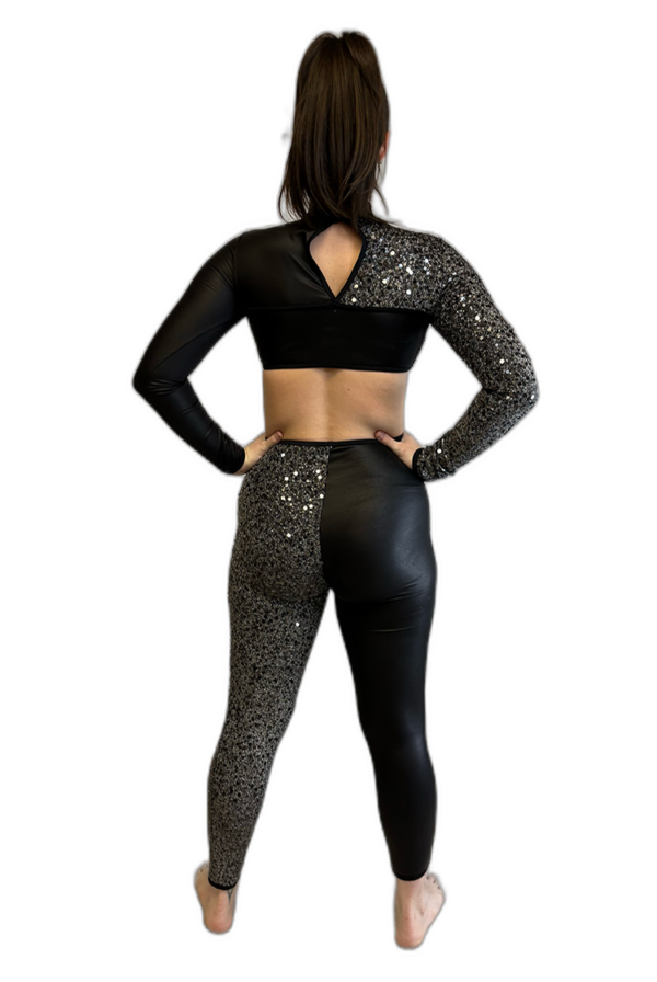BLACK AND GREY SEQUIN UNITARD - Image 2