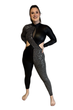 BLACK AND GREY SEQUIN UNITARD