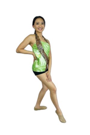 green metallic and cheetah print halter top