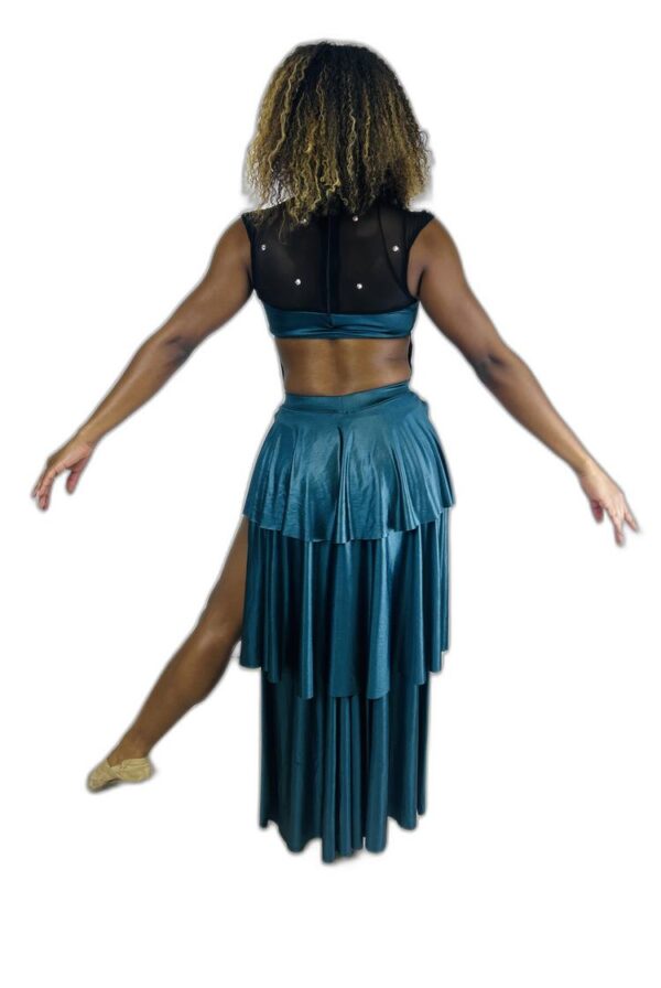 Teal Skirted Biketard with Black Rhinestone Applique - Image 4