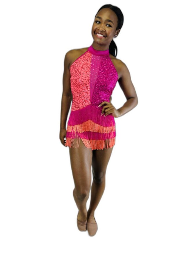 Pink and Orange Halter, Fringe Dress