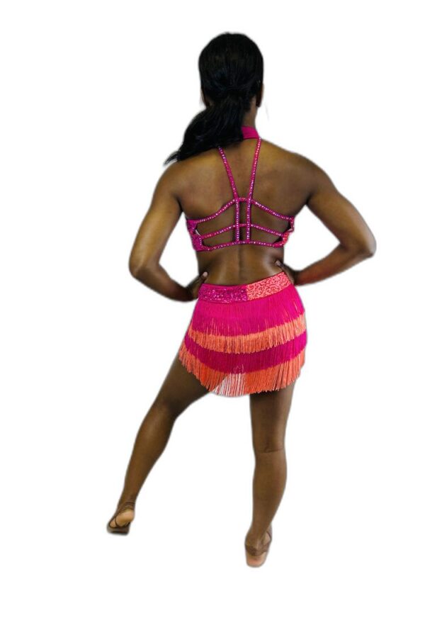 Pink and Orange Halter, Fringe Dress - Image 4