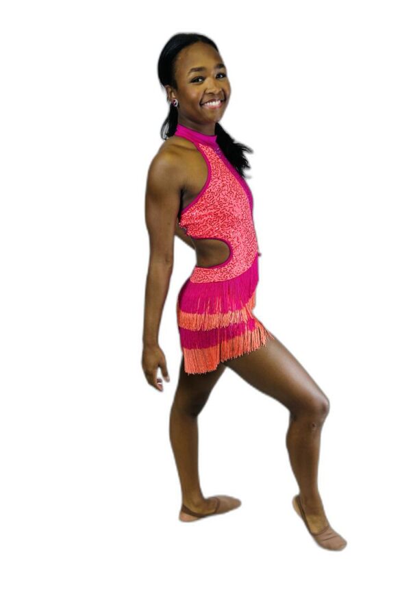 Pink and Orange Halter, Fringe Dress - Image 3