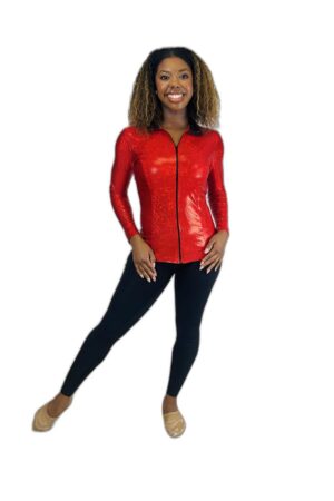long-sleeved red lycra jacket with a sleek zip front