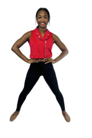 red vest with black pants