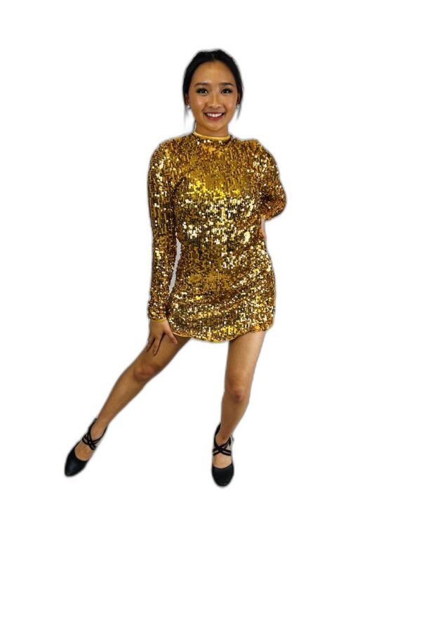 Gold Sequin, Long-Sleeved Dress - Image 2
