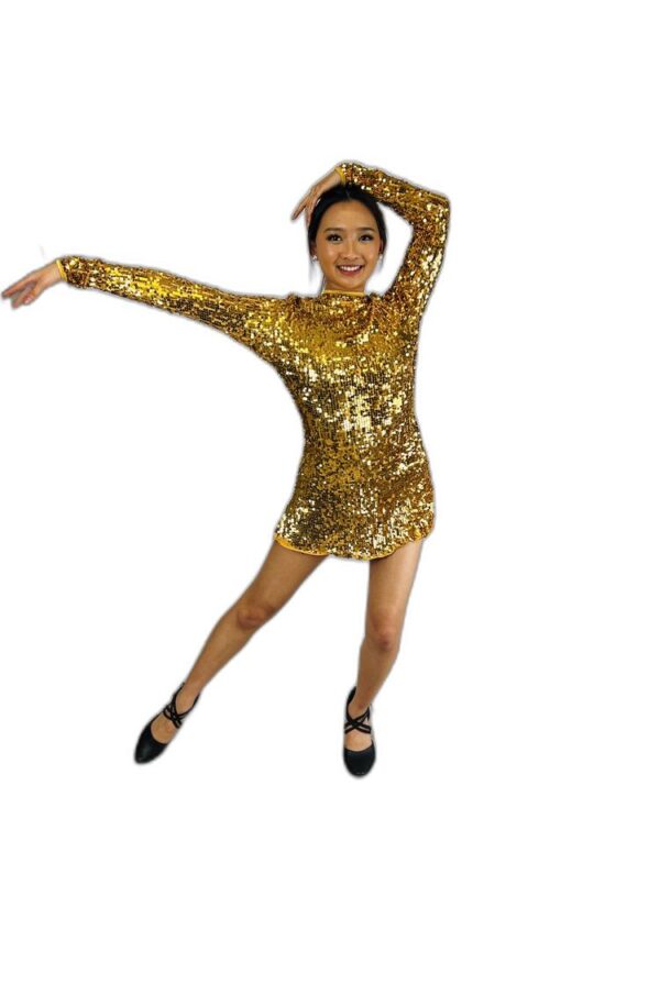 Gold Sequin, Long-Sleeved Dress