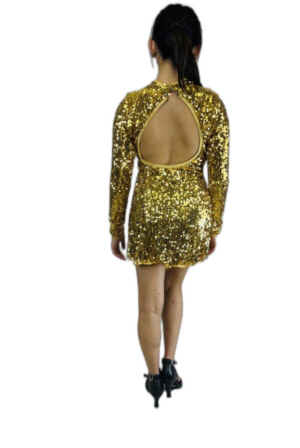 Gold Sequin, Long-Sleeved Dress - Image 3