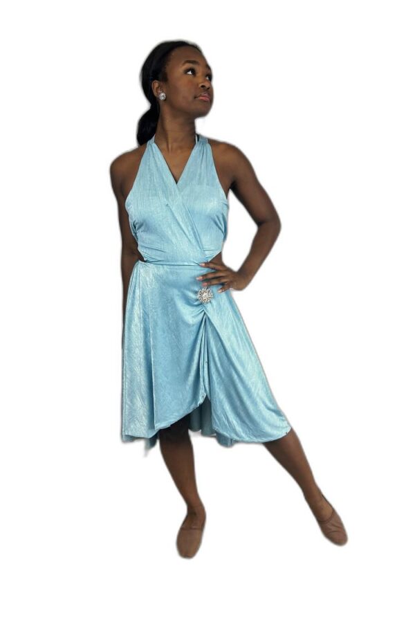 Sky Blue Rhinestone Halter Lyrical Dress
