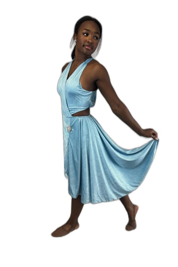 Sky Blue Rhinestone Halter Lyrical Dress - Image 3